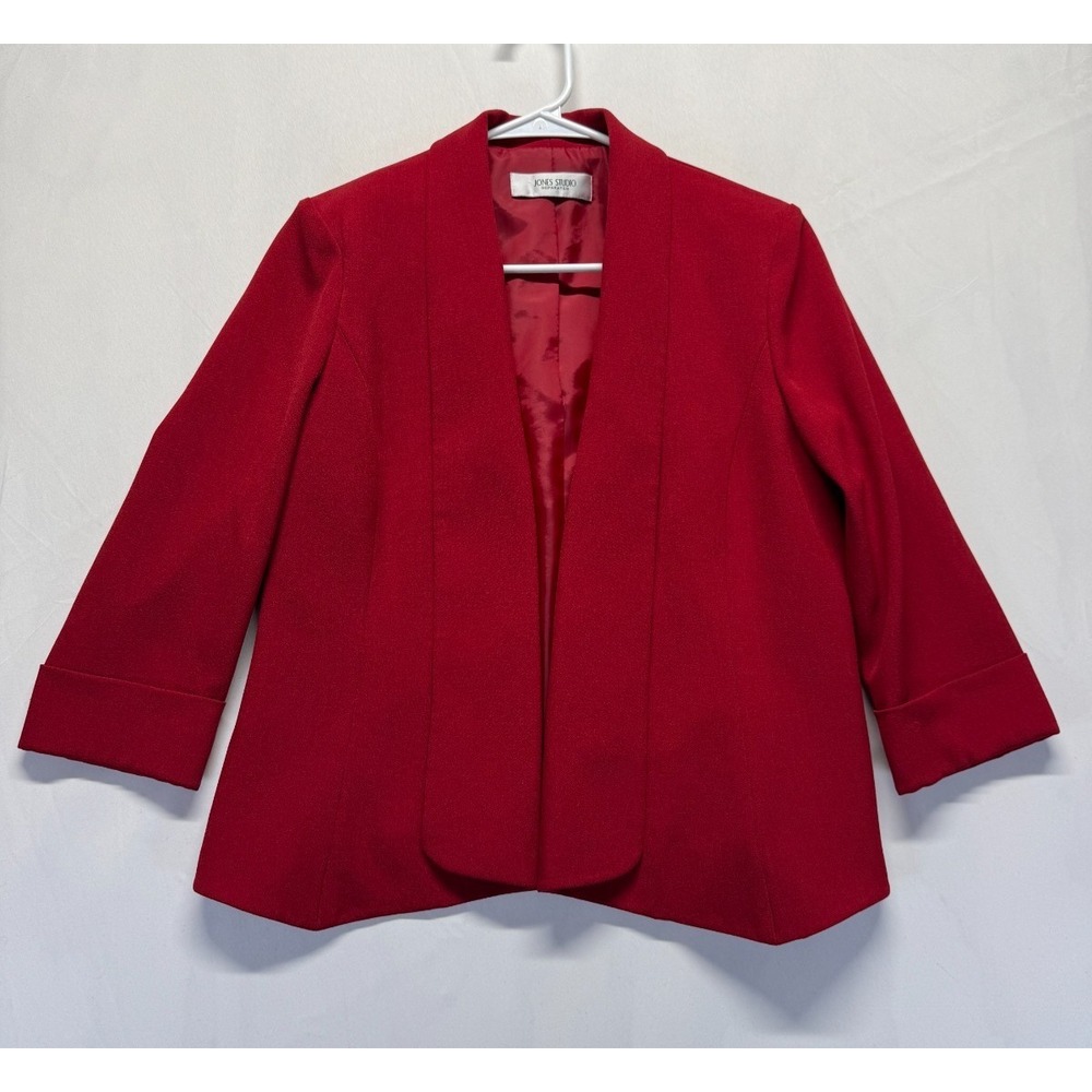 Jones Studio Separates Blazer Jacket Womens XS Red Lined Shawl‎ Lapel Open Front